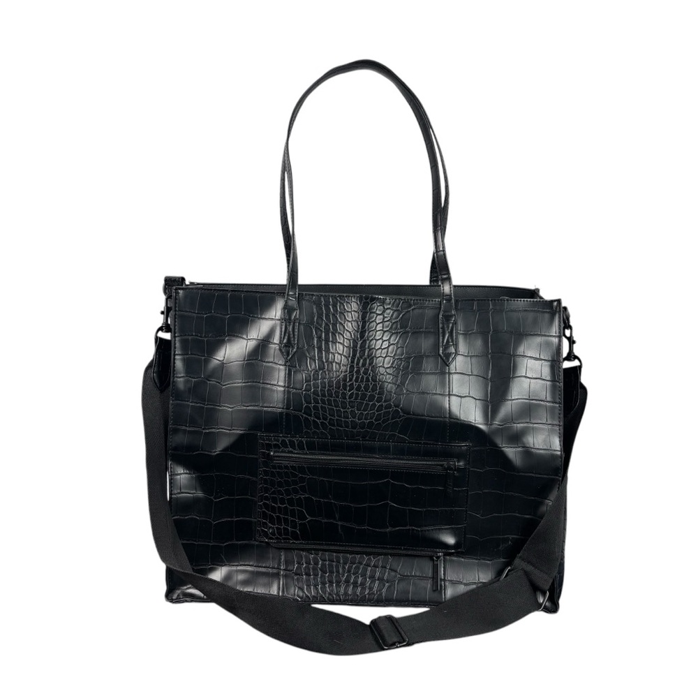 BEIS Black Croc-Embossed Tote Bag